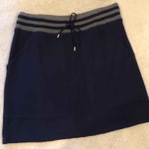Lacoste Sport Collection Knit Skirt Drawstring Waist Lg Pockets Navy Gray Sz 42 - Picture 1 of 5
